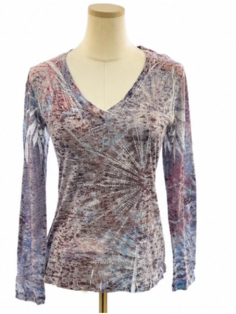 prAna Burnout Long Sleeve V-Neck Top Purple Blue Abstract Print Women’s Medium